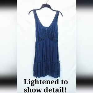 BN (M) XXI navy dress glitzy sweater triangle top + flowy skirt w/uneven hemline